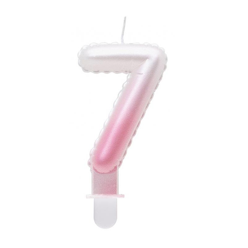 Number Ombre White-Pink number 7 candle, birthday candle