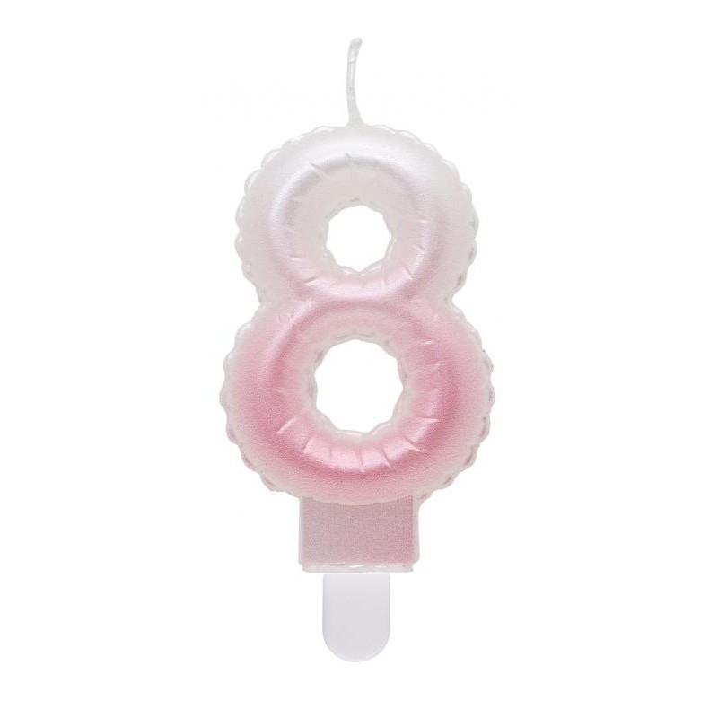 Number Ombre White-Pink number 8 candle, birthday candle