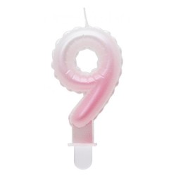 Number Ombre White-Pink number 9 candle, birthday candle