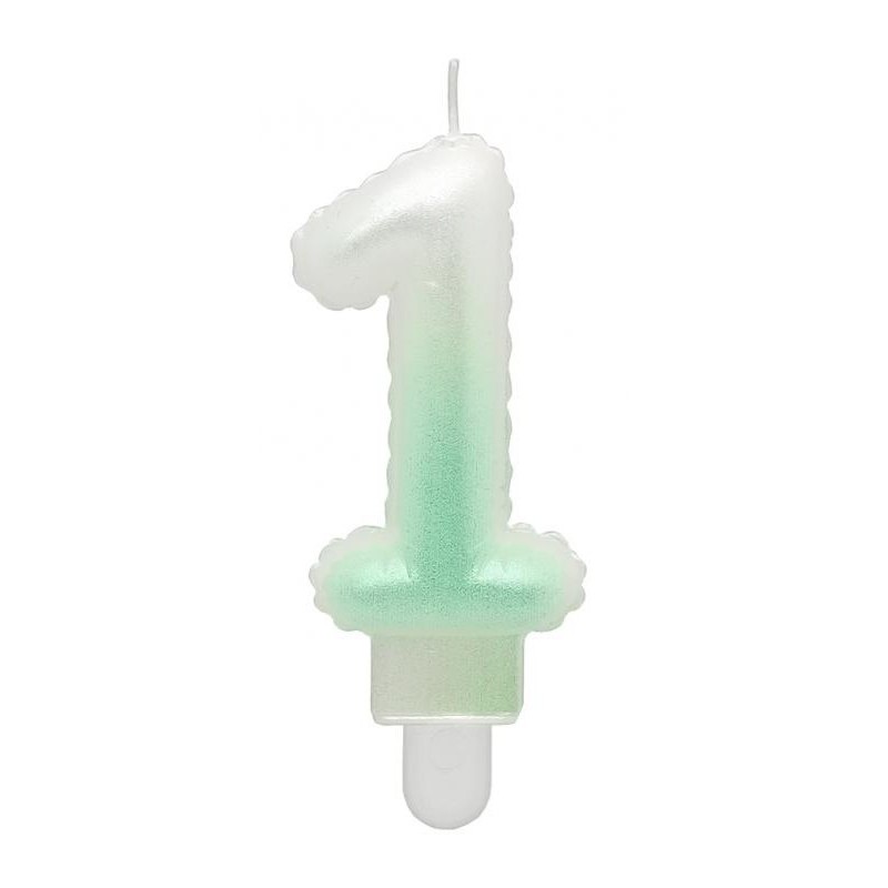 Number Ombre White-Green Number 1 Candle, Cake Candle