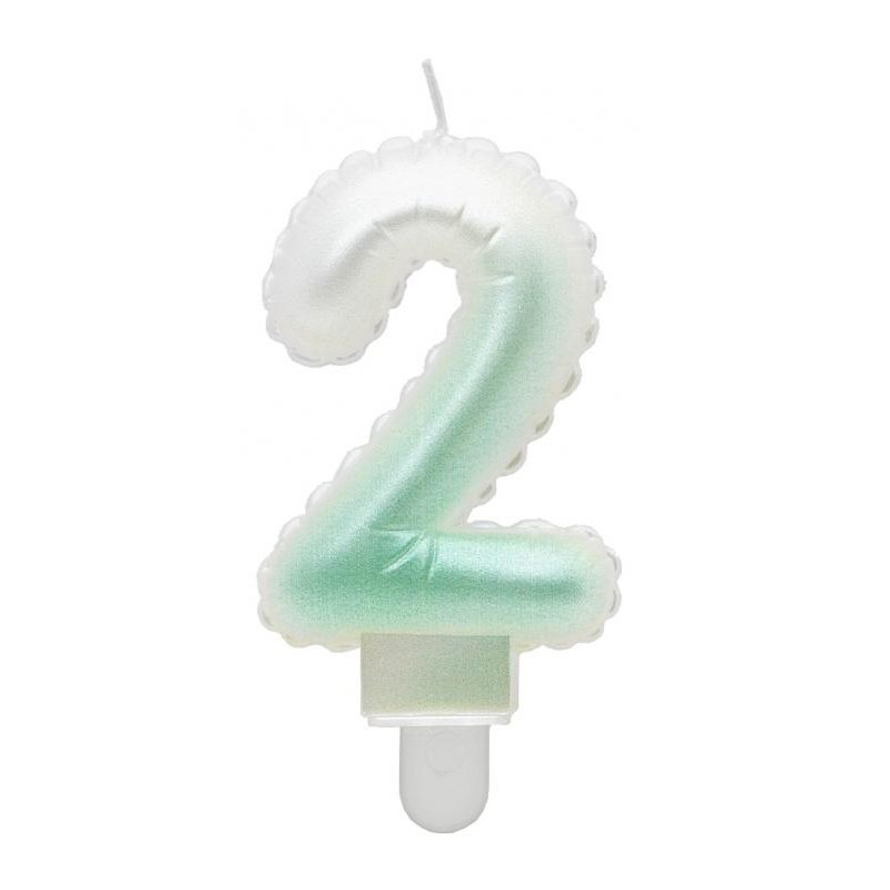 Number Ombre White-Green number 2 candle, birthday candle