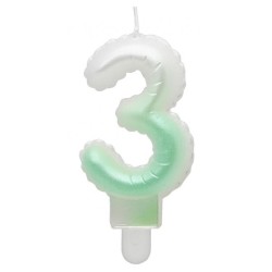 Number Ombre White-Green number candle 3, cake candle