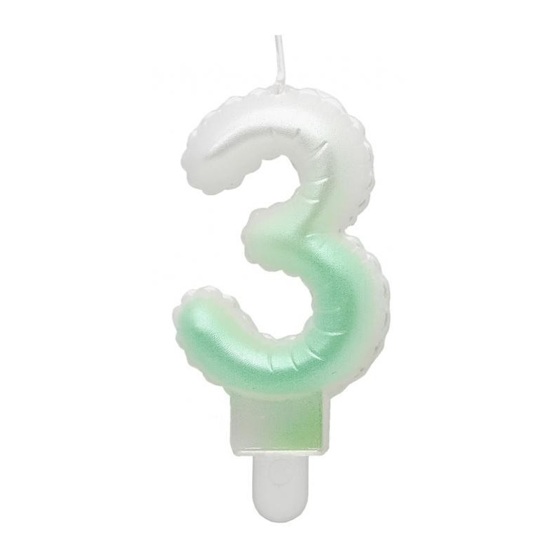 Number Ombre White-Green number candle 3, cake candle