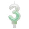 Number Ombre White-Green number candle 3, cake candle