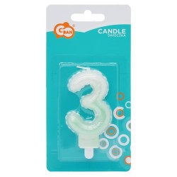 Number Ombre White-Green number candle 3, cake candle