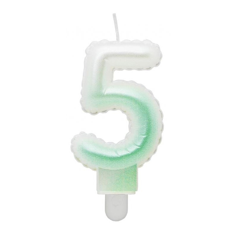 Number Ombre White-Green number 5 birthday candle