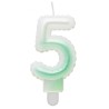 Number Ombre White-Green number 5 birthday candle