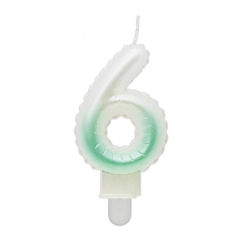 Number Ombre White-Green number candle 6, cake candle