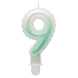 Number Ombre White-Green number candle, birthday candle 9