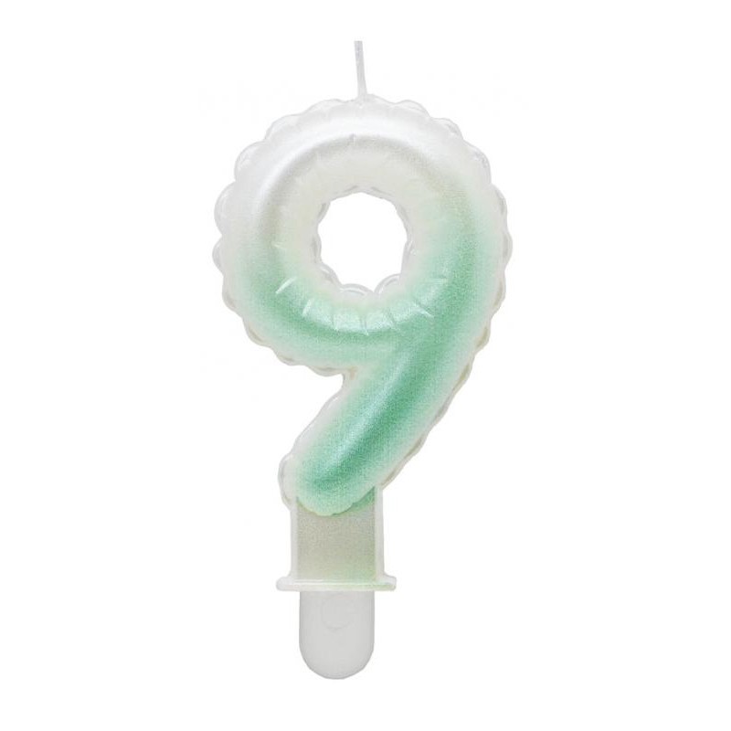 Number Ombre White-Green number candle, birthday candle 9