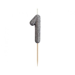 Number Glitter Black, Black number candle, cake candle number 1