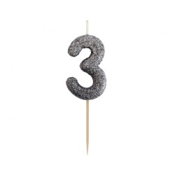 Number Glitter Black, Black number candle, birthday candle number 3