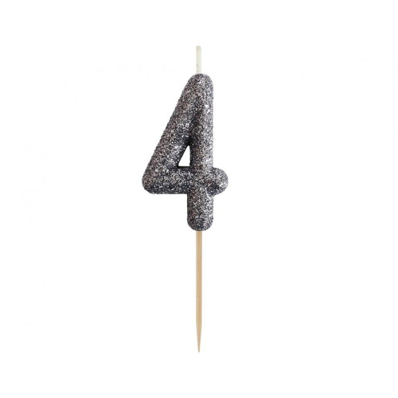 Number Glitter Black, Black Number Candle, Birthday Candle Number 4