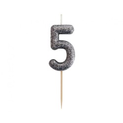 Number Glitter Black, Black numeral candle, cake candle number 5