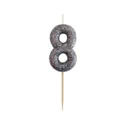 Number Glitter Black, Black number candle, cake candle 8