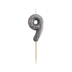 Number Glitter Black, Black numeral candle, birthday cake candle, number 9