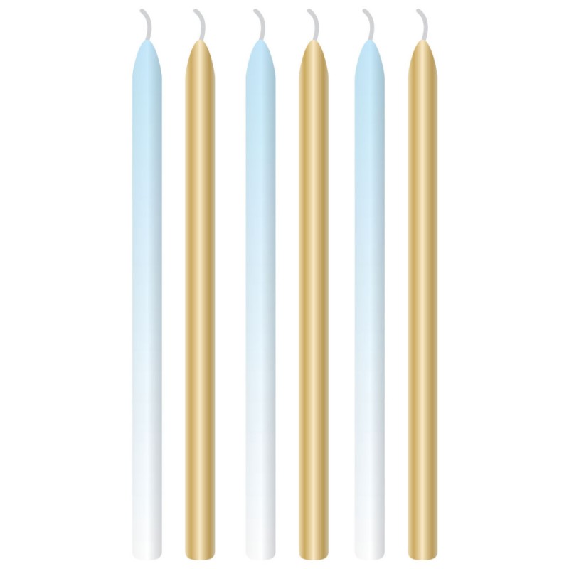 Colour Blue Ombre Happy Birthday cake candle set, 6 pcs