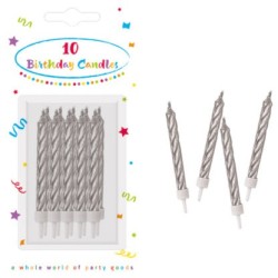 Happy Birthday Happy Birthday Silver Cake Candle Set, 10 pieces