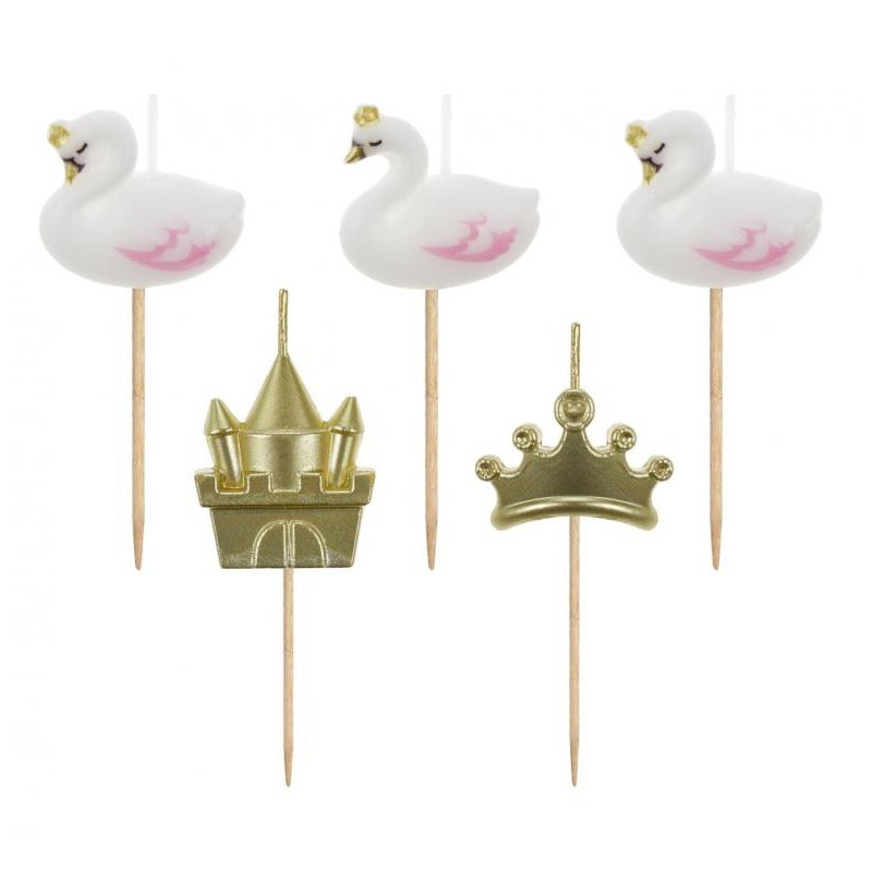 Bougie à gâteau en forme de cygne doré avec animaux, lot de 5 bougies.