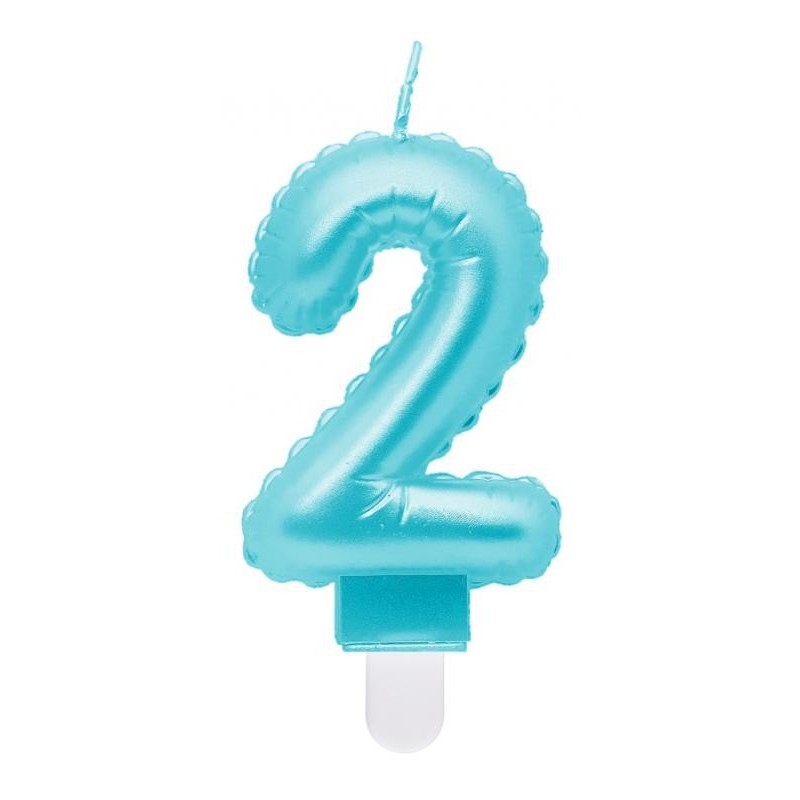 Number Pearly Light Blue number 2 candle, cake candle