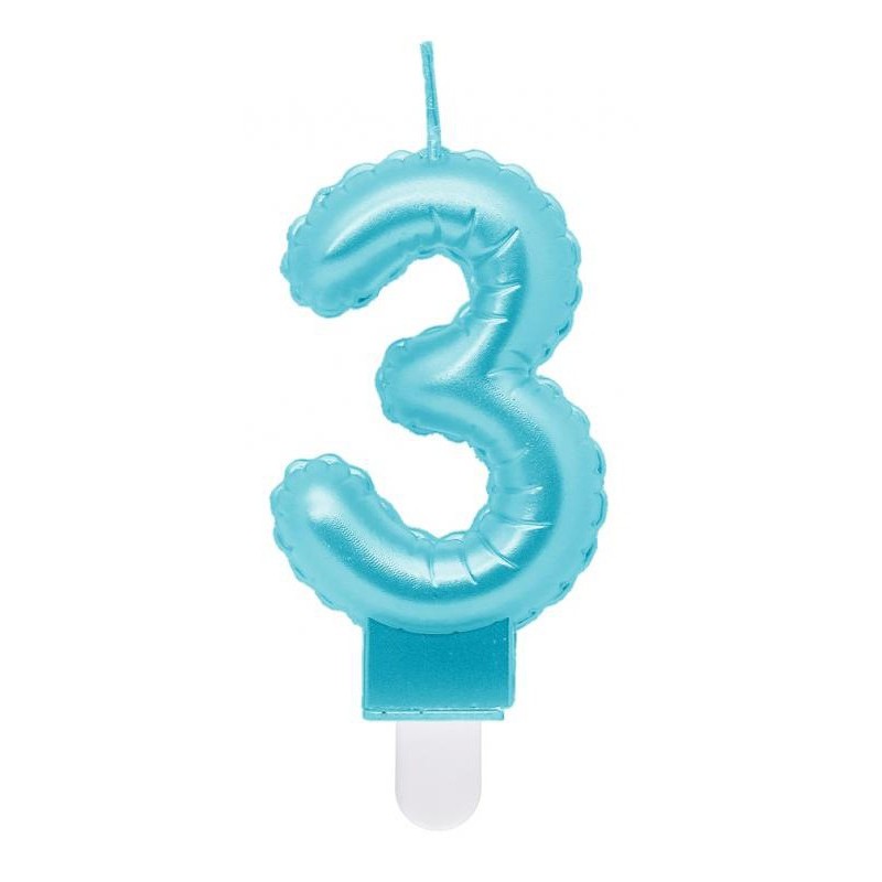 Number Pearly Light Blue number 3 candle, cake candle