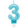 Number Pearly Light Blue number 3 candle, cake candle