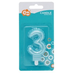 Number Pearly Light Blue number 3 candle, cake candle