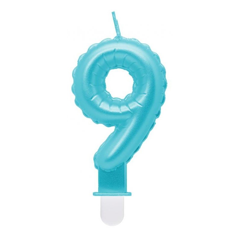 Number Pearly Light Blue number 9 birthday candle