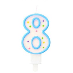 Colour Dots Blue Outline Number 8 Candle, Cake Candle