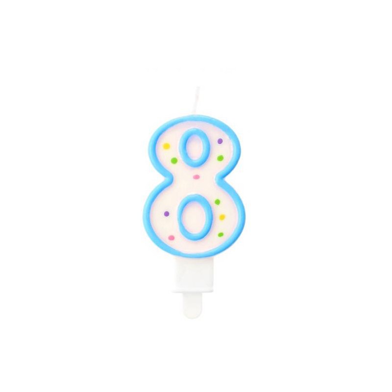 Colour Dots Blue Outline Number 8 Candle, Cake Candle