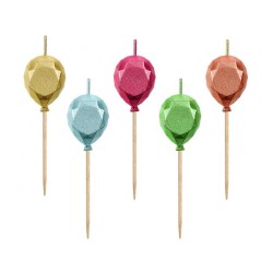 Ensemble de 5 bougies à gâteau en forme de ballon métallique coloré