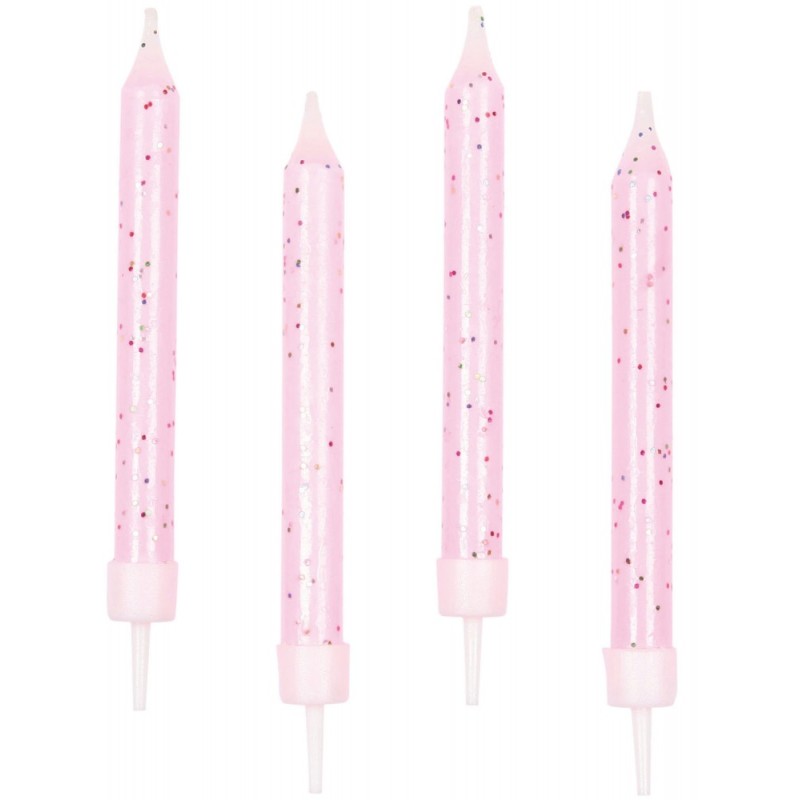 Colour Pink glitter cake candles, set of 10