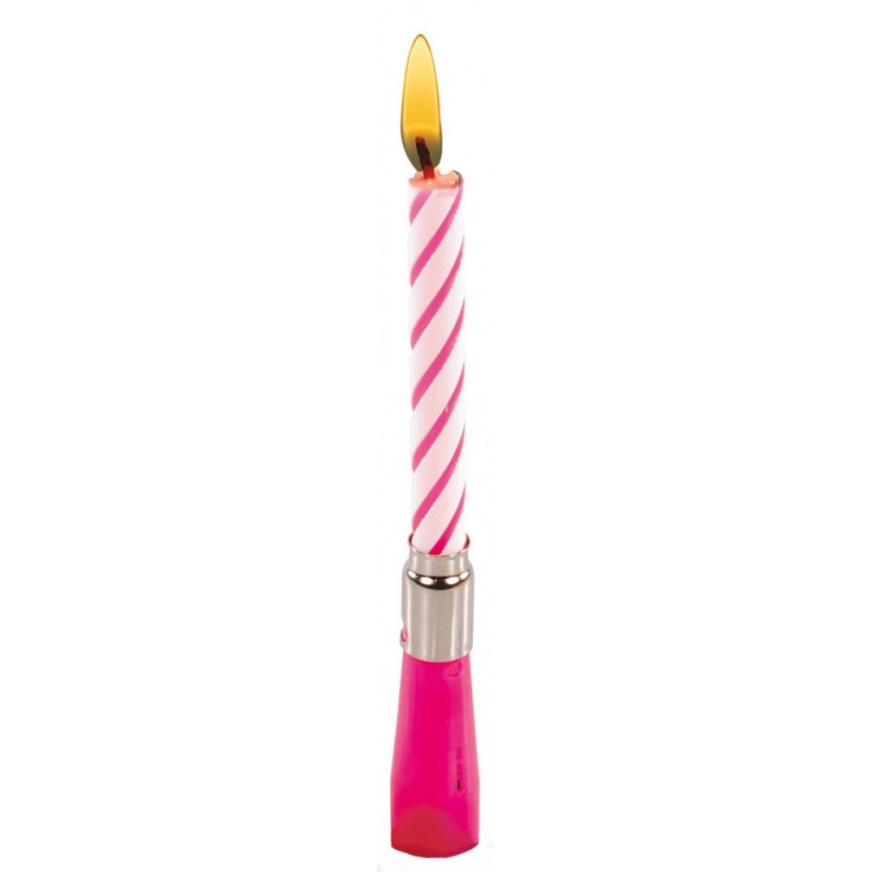 Colour Pink birthday candle with musical holder