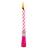 Colour Pink birthday candle with musical holder