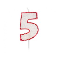 Number Red Outline Glitter Red Number 5 Candle, Cake Candle