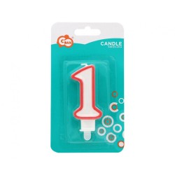 Number Red Outline, Red outlined numeral birthday candle, numeral candle number 1