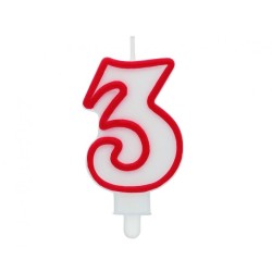 Number Red Outline, Red Outlined Number Candle, Birthday Candle Number 3