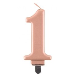 Number Metallic Rose Gold number 1 candle, cake candle