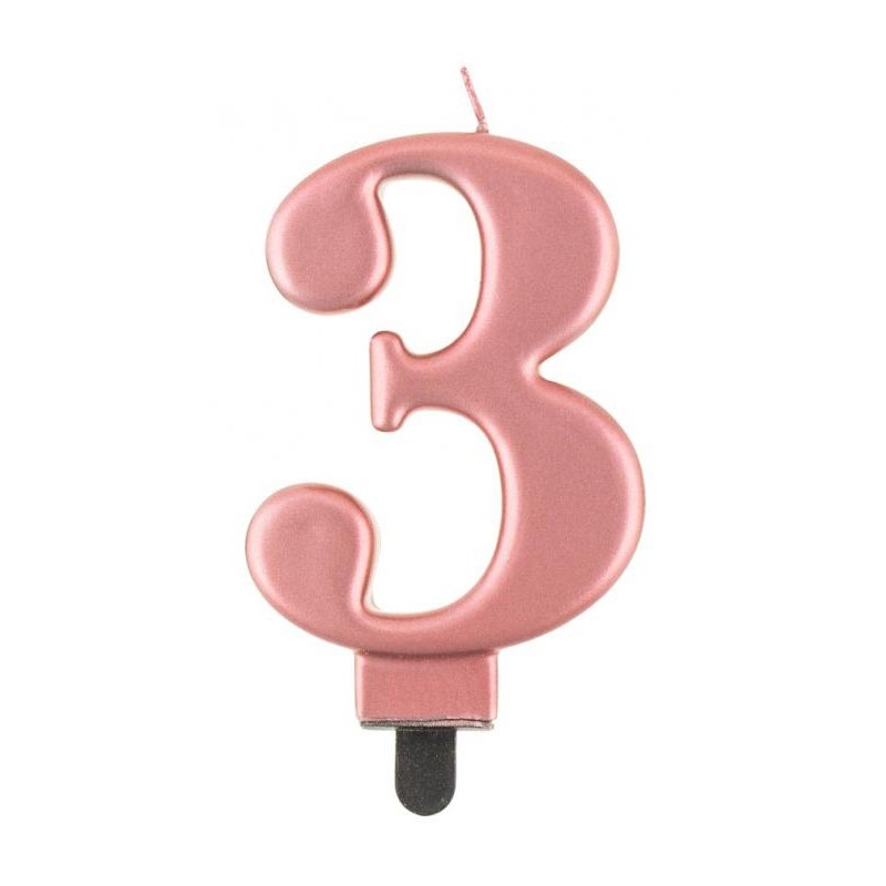 Number Metallic Rose Gold Number 3 Candle, Cake Candle