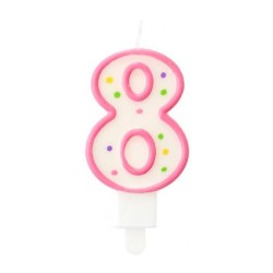 Colour Dots Pink Outline Number 8 Candle, Cake Candle