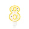 Colour Dots Yellow outlined number 8 candle, cake candle