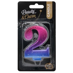 Number Night Sky Metallic Colorful number 2 candle, cake candle