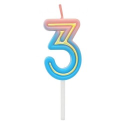 Number Neon Colorful number 3 candle, cake candle