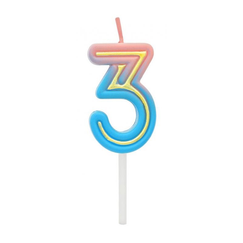 Number Neon Colorful number 3 candle, cake candle