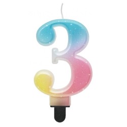 Number Pastel Ombre Colorful number 3 candle, birthday cake candle