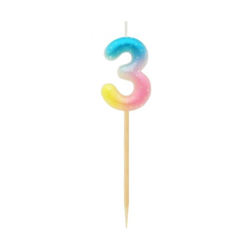 Number Pastel Ombre Colorful number 3 candle, birthday candle