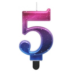 Number Night Sky Metallic Colorful number 5 candle, cake candle