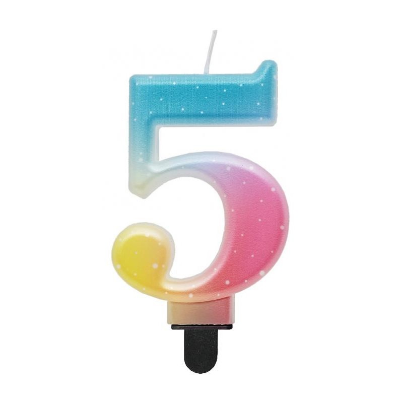 Number Pastel Ombre Colorful number 5 candle, birthday candle