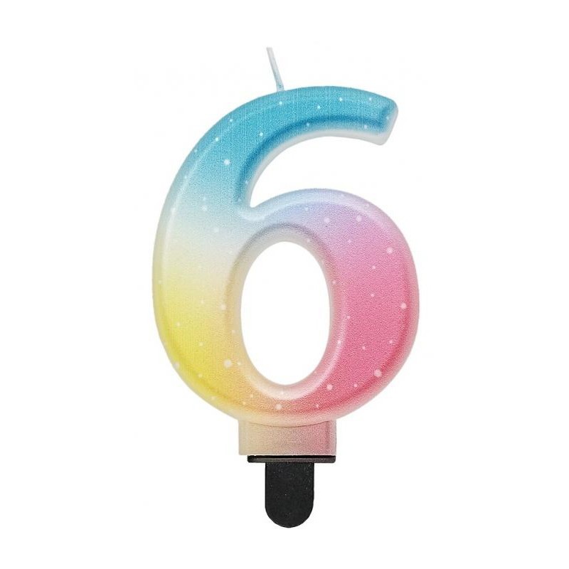 Number Pastel Ombre Colorful number 6 candle, birthday candle