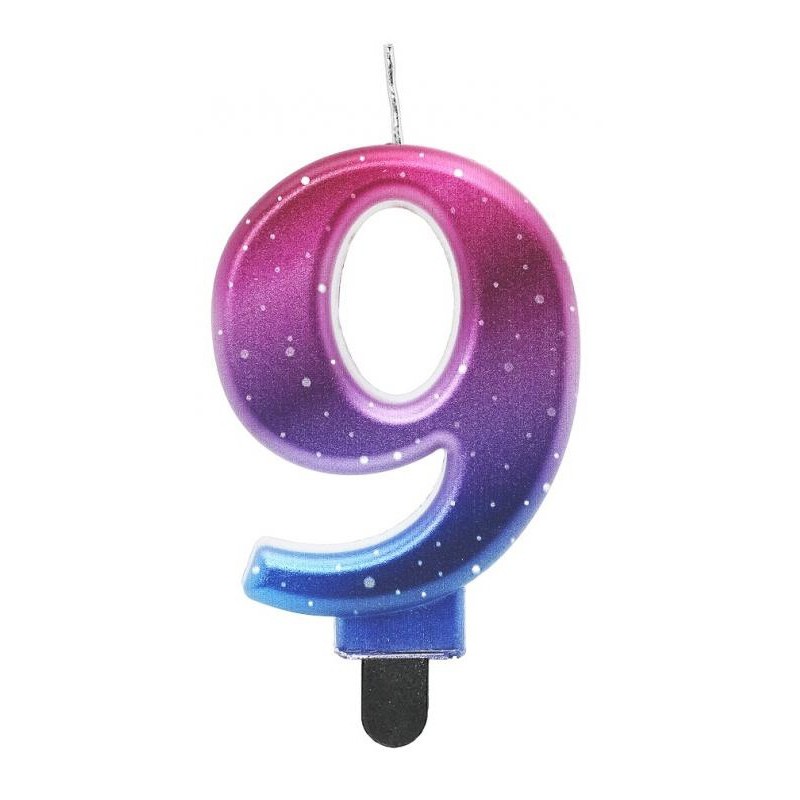 Number Night Sky Metallic Colorful number 9 decorative candle